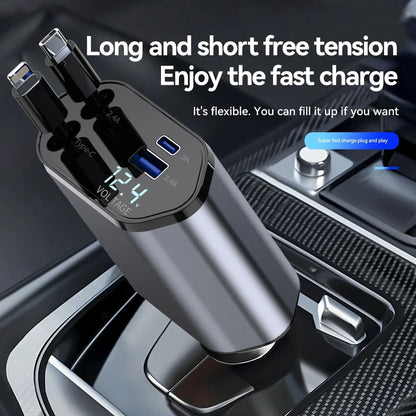 Retractable Car Charger, 4 in 1 Fast Charging Car Charger 120W