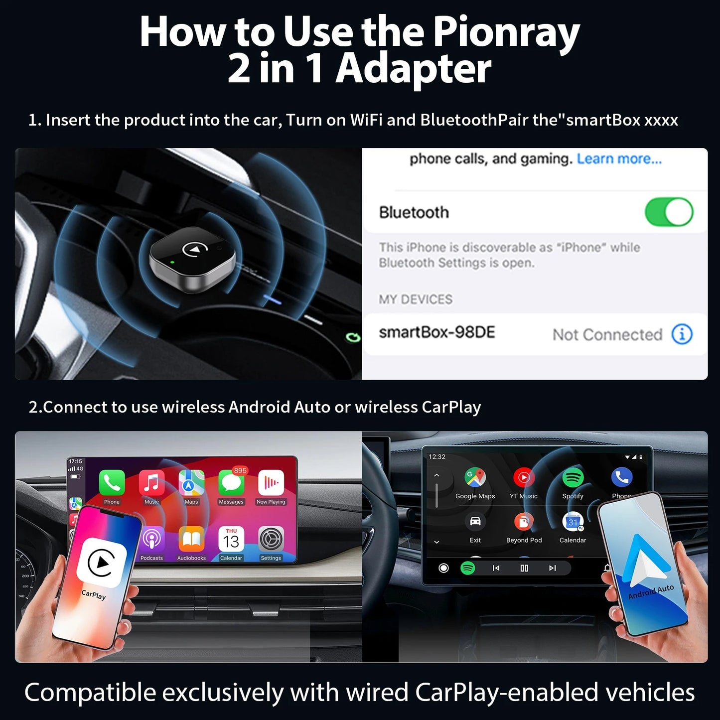 CarPlay 2in1 Wireless Adapter Android Auto