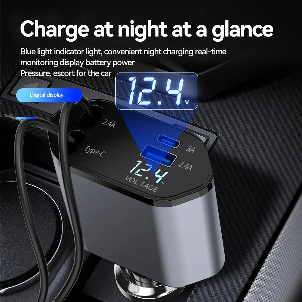 Retractable Car Charger, 4 in 1 Fast Charging Car Charger 120W